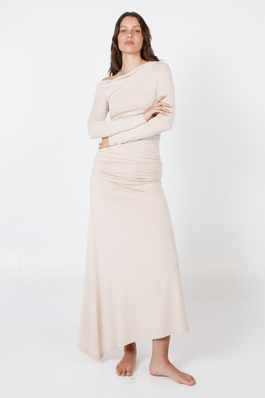 Como Off-Shoulder Drape Top - Beige