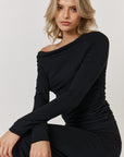 Como Off-Shoulder Drape Top - Black