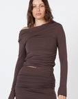 Como Off-Shoulder Drape Top - Brown