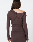 Como Off-Shoulder Drape Top - Brown