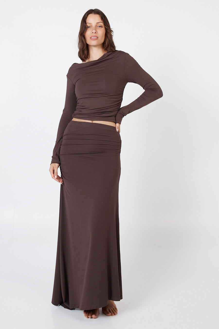 Como Off-Shoulder Drape Top - Brown