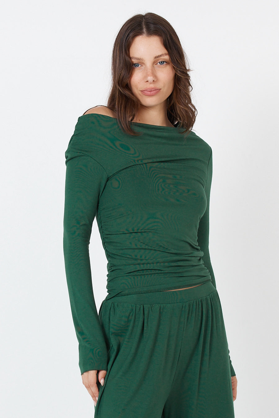Como Off-Shoulder Drape Top - Forest Green