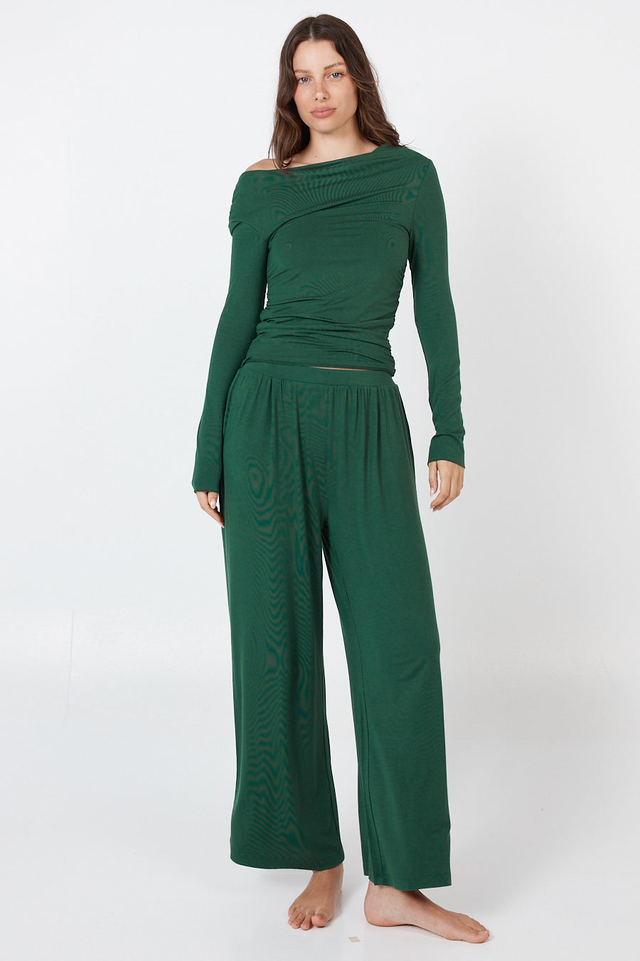 Como Off-Shoulder Drape Top - Forest Green