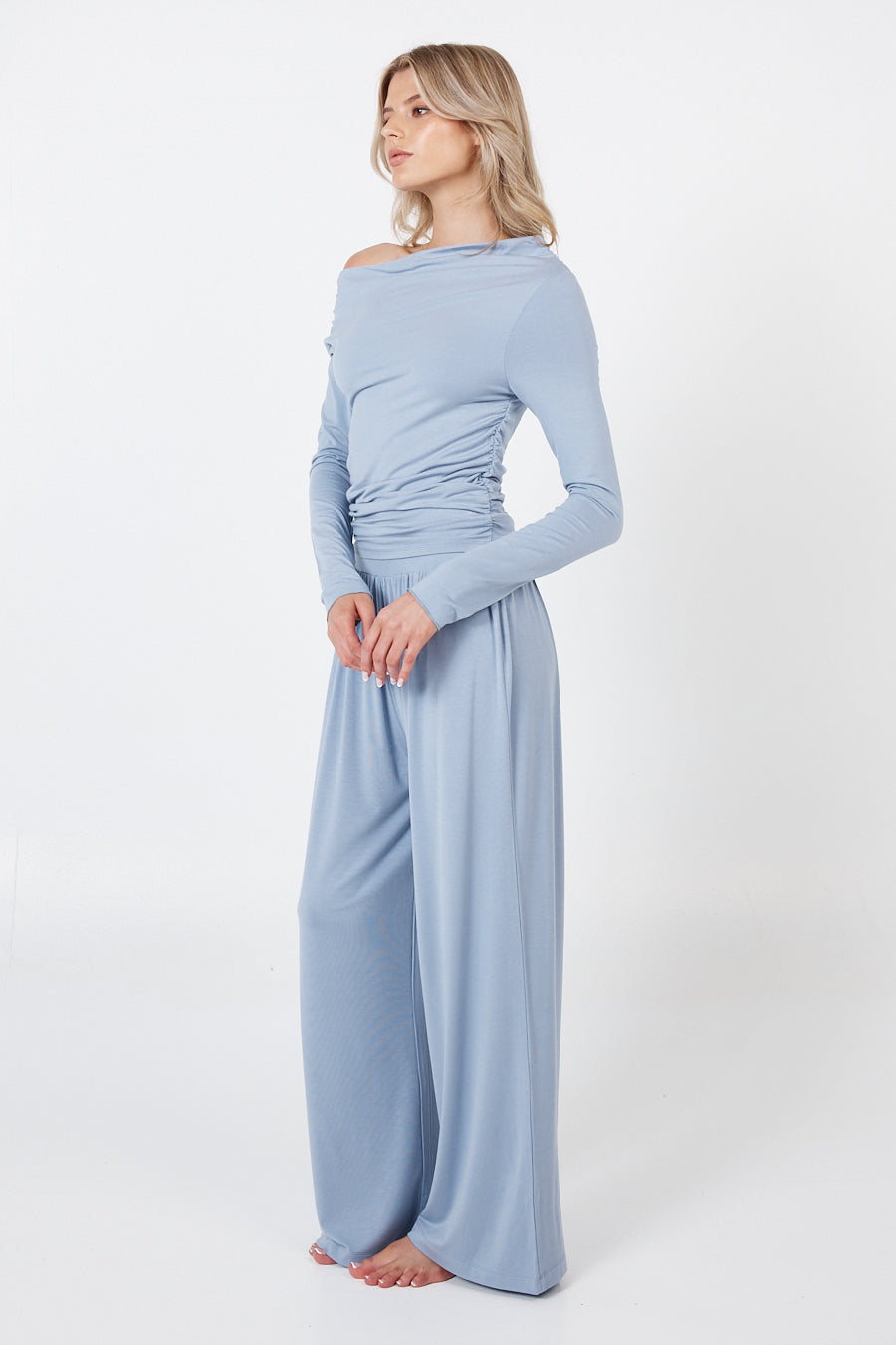 Como Off-Shoulder Drape Top - Lavender Grey
