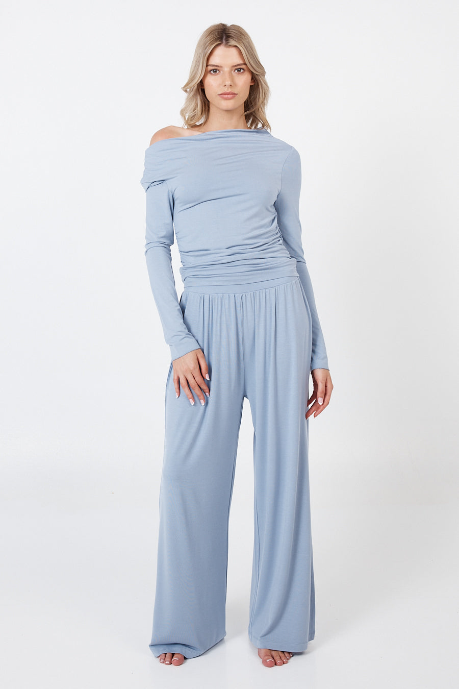 Como Off-Shoulder Drape Top - Lavender Grey