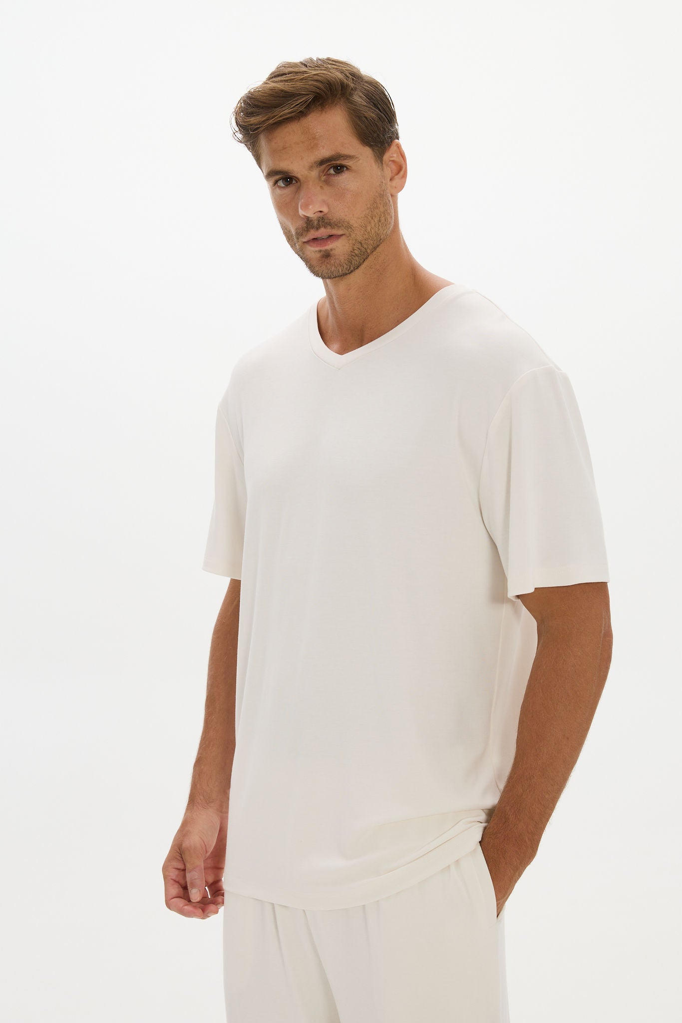 La Palma V-neck T Shirt - Cream