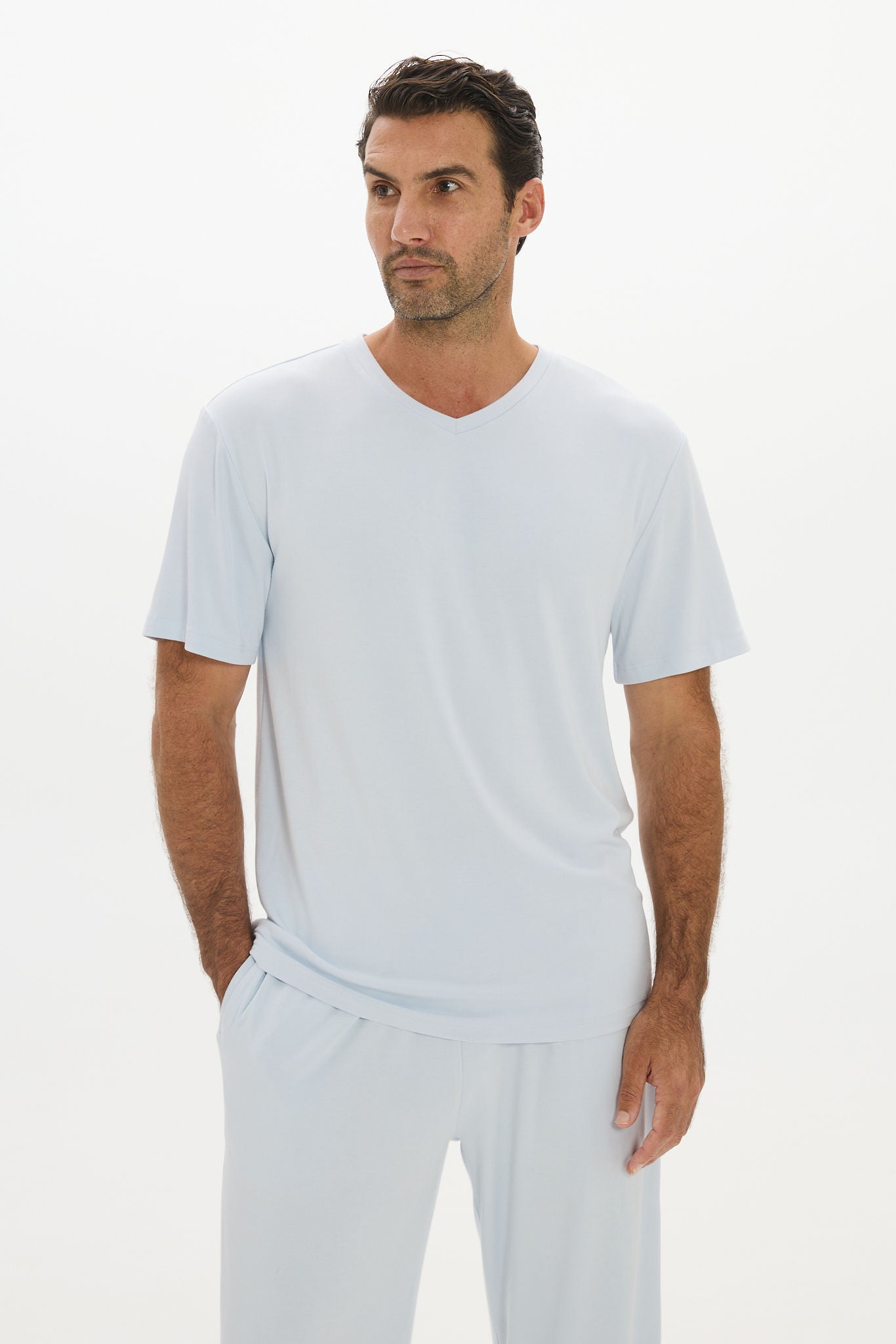 La Palma V-neck T Shirt - Pale Azure