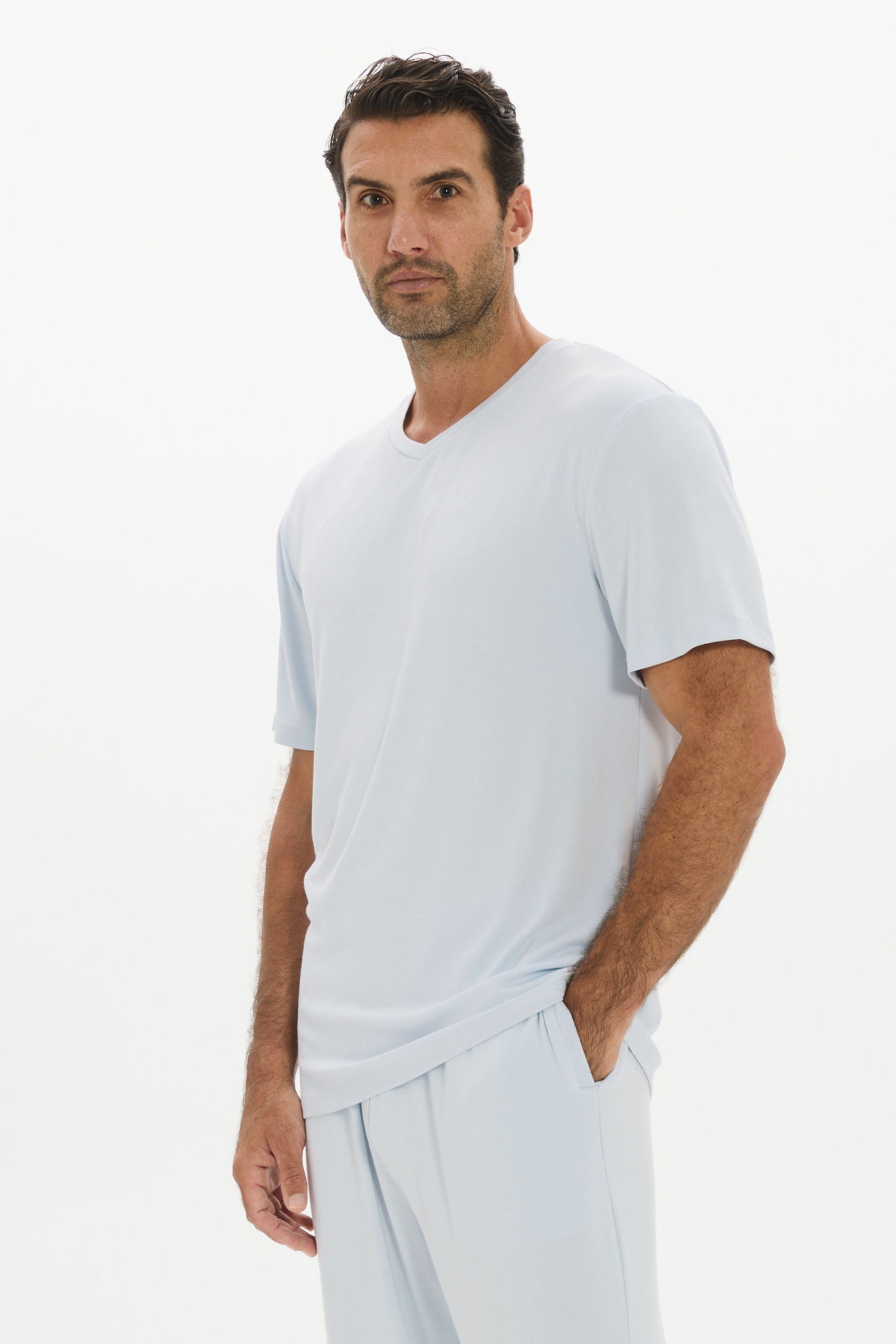 La Palma V-neck T Shirt - Pale Azure