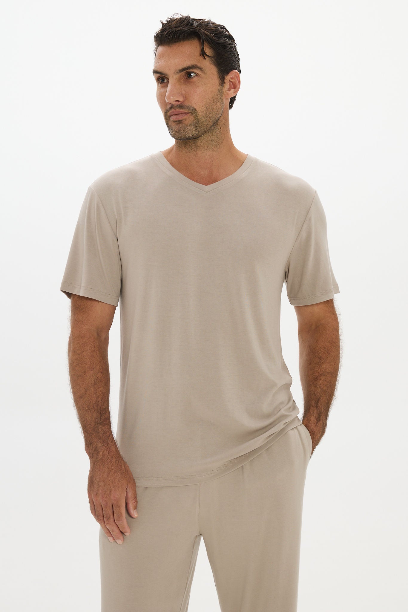 La Palma V-neck T Shirt - Taupe