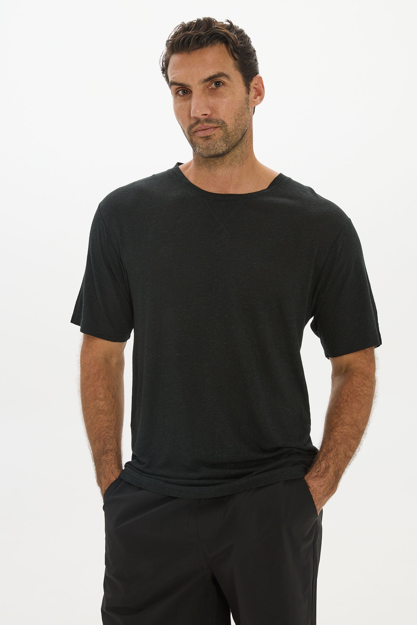 Soft Linen Jersey T-Shirt - Black