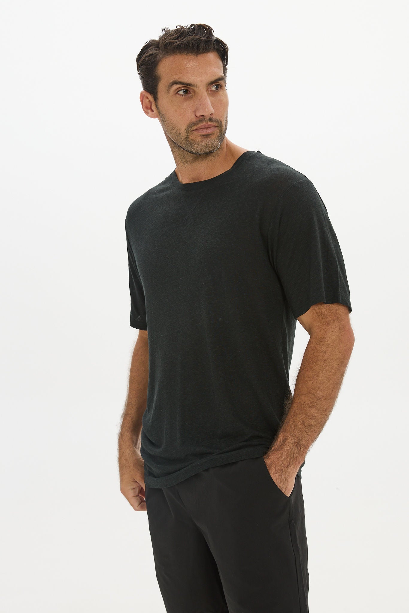 Soft Linen Jersey T-Shirt - Black
