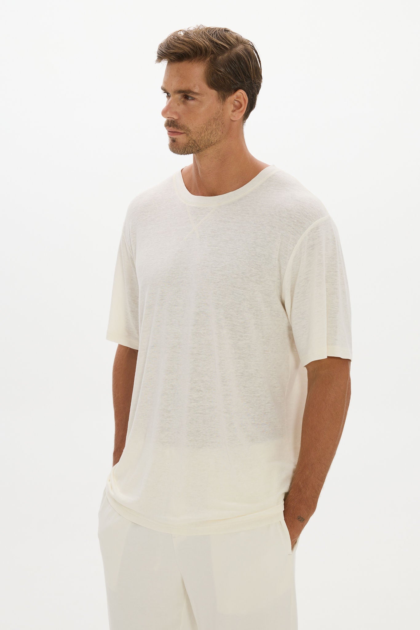 Soft Linen Jersey T-Shirt - Cream