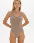Cross-Back Tank BodySuit - Taupe